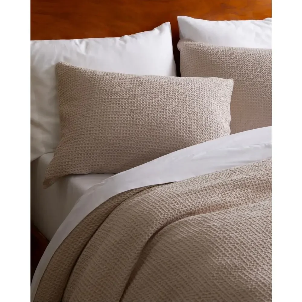 Quince Luxe Honeycomb 100% Organic Cotton Duvet Cover 3Pc Set Full Queen Sand